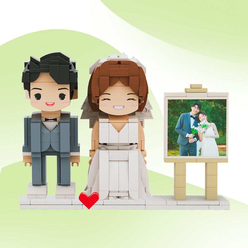 Cadre Photo Personnalisable Pour 2 Personnes, Corps Complet, Figurines En Brique Mignonnes, Petits Blocs De Particules, Cadeaux Pour Lui - votrecollierprenomfr