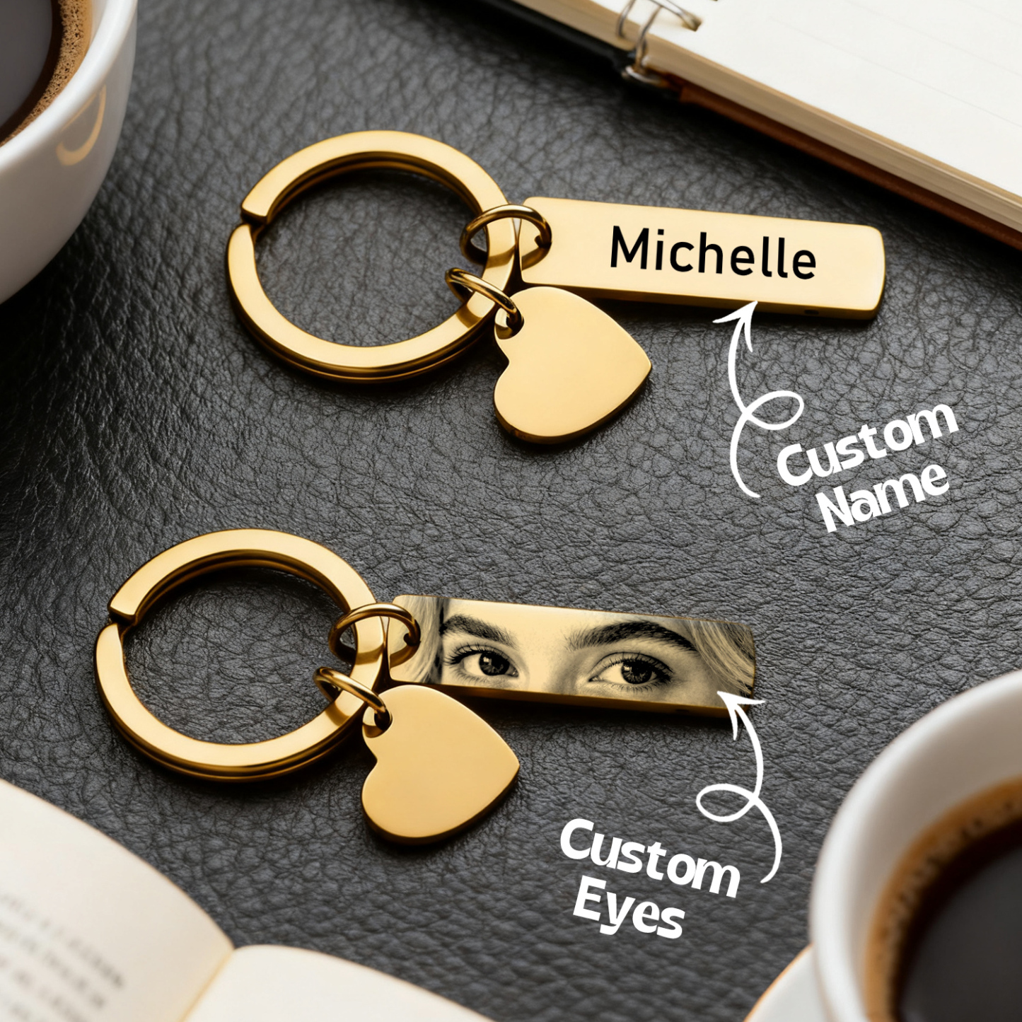 Porte-clés Œil Avec Pendentif Cœur, Porte-clés Photo Gravé, Cadeau Idéal Pour Elle - votrecollierprenomfr