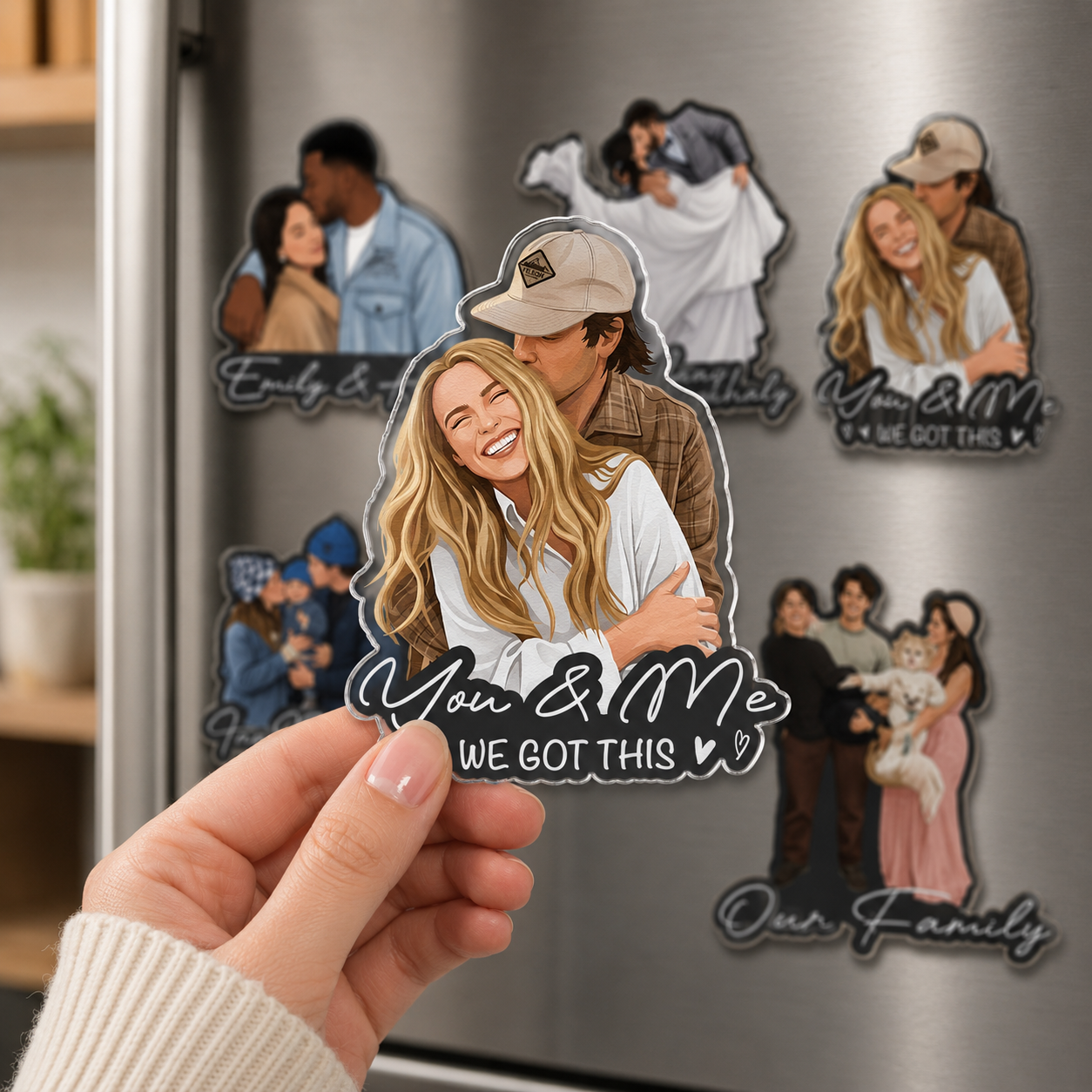 Aimant Acrylique Avec Image Personnalisée, Message Personnalisé, Portrait, Breloque, Cadeau De Pendaison De Crémaillère Pour La Famille - votrecollierprenomfr