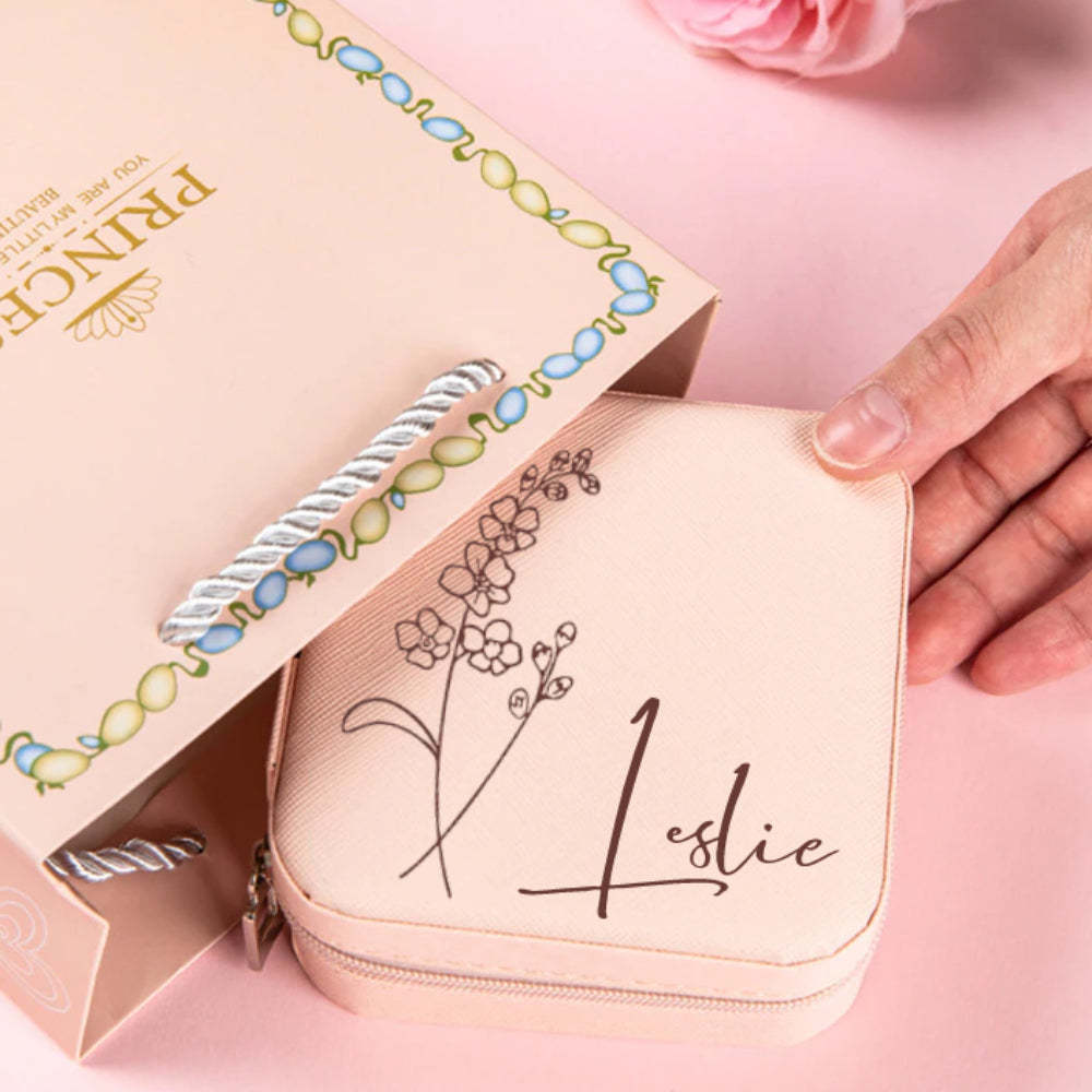 Boîte À Bijoux Personnalisée En Forme De Fleur De Naissance, Organisateur De Bijoux En Cuir Personnalisé, Cadeau De Rangement Pour Elle - votrecollierprenomfr