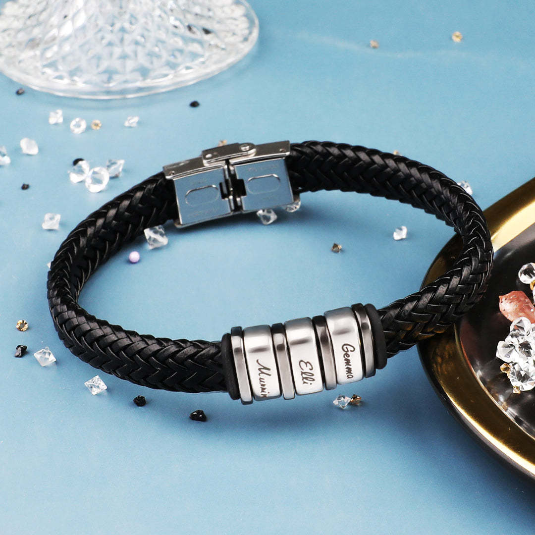 Bracelet Personnalisé Cadeau De Noël Pour Hommes, Cadeau Personnalisé Pour Papa Nom Bracelet Noir - votrecollierprenomfr