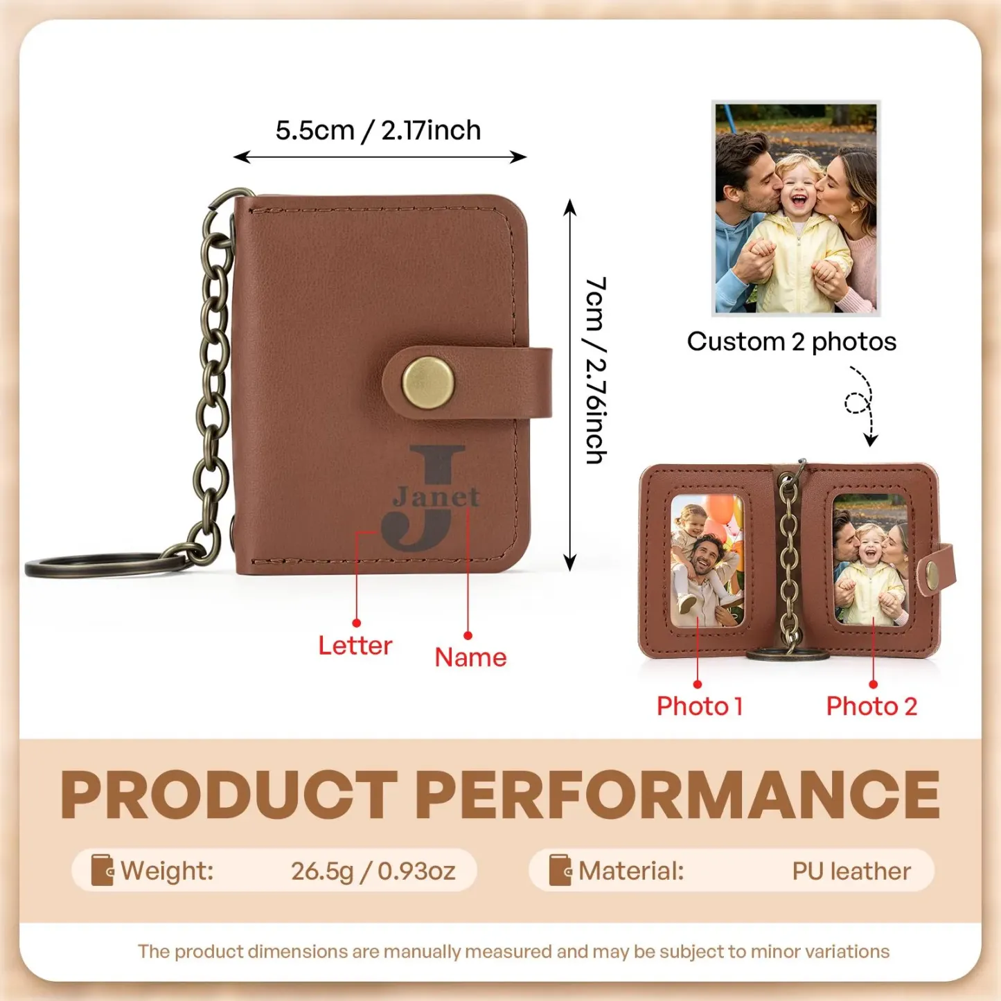 Mini Porte-clés Personnalisé En Cuir Pour Album Photo, Mini Porte-Photo Personnalisé, Cadeau Pour Maman Papa - votrecollierprenomfr