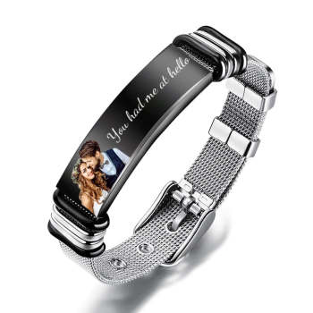 Bracelet Gravé Personnalisé Avec Photo Cadeau Fête Des Pères En Acier Inoxydable Pour Papa - votrecollierprenomfr
