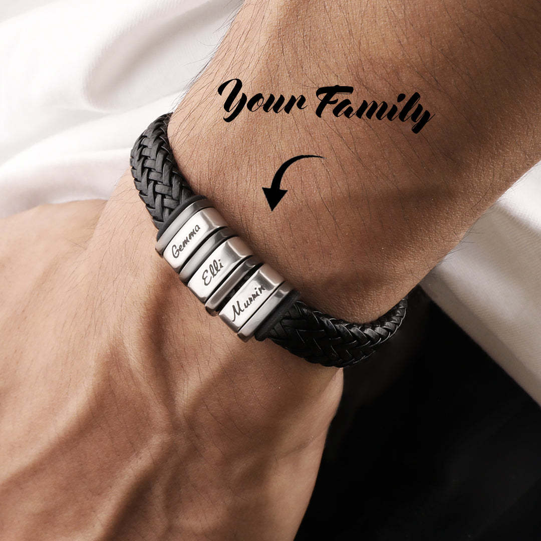 Bracelet Personnalisé Cadeau De Noël Pour Hommes, Cadeau Personnalisé Pour Papa Nom Bracelet Noir - votrecollierprenomfr