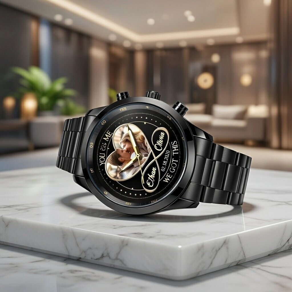 Montre-bracelet Personnalisée Pour Homme Avec Photo, Personnalisée « Toi Et Moi, On Gère Ça », Montre-bracelet Cœur Infini, Cadeau De Saint-valentin Pour Lui - votrecollierprenomfr