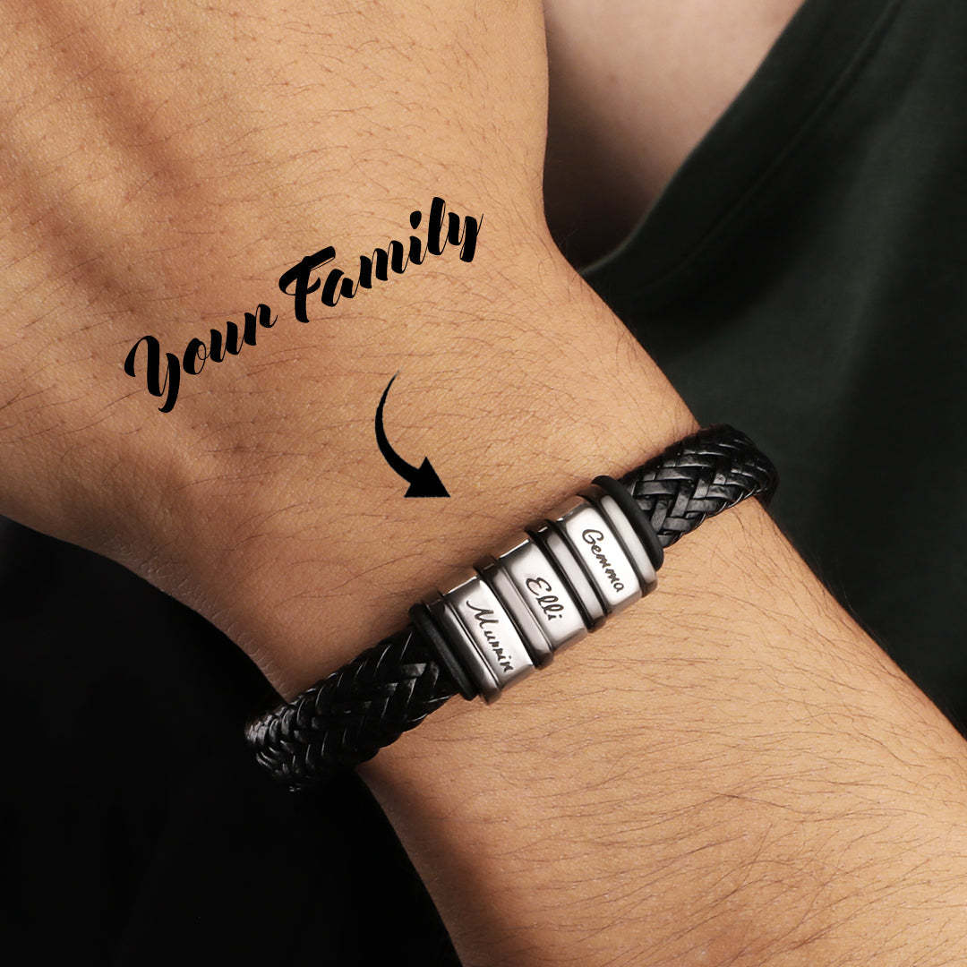 Bracelet Personnalisé Cadeau De Noël Pour Hommes, Cadeau Personnalisé Pour Papa Nom Bracelet Noir - votrecollierprenomfr