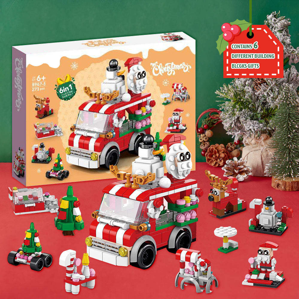 Coffret Surprise De 6 Figurines En Briques Représentant Une Voiture Distributrice De Noël. - votrecollierprenomfr