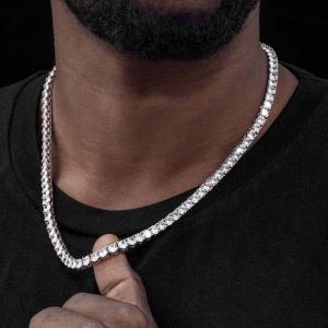 Collier De Tennis En Or Blanc Avec Fermoir À Ressort, Style Hip Hop À La Mode - votrecollierprenomfr