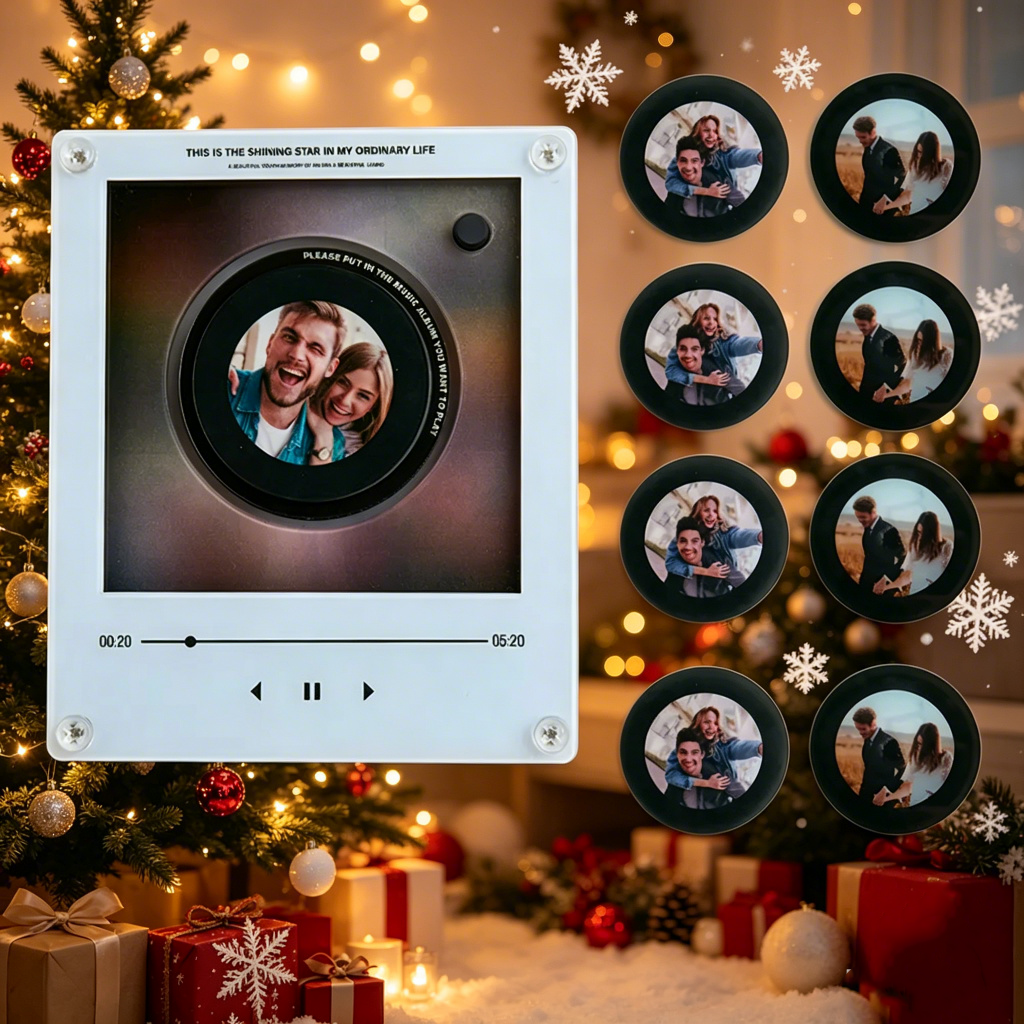Mini Lecteur De Disques Vinyles Personnalisé Avec 9 Disques, Lecteur De Disques Magnétiques Et Batterie Rechargeable - Idée Cadeau De Noël - votrecollierprenomfr