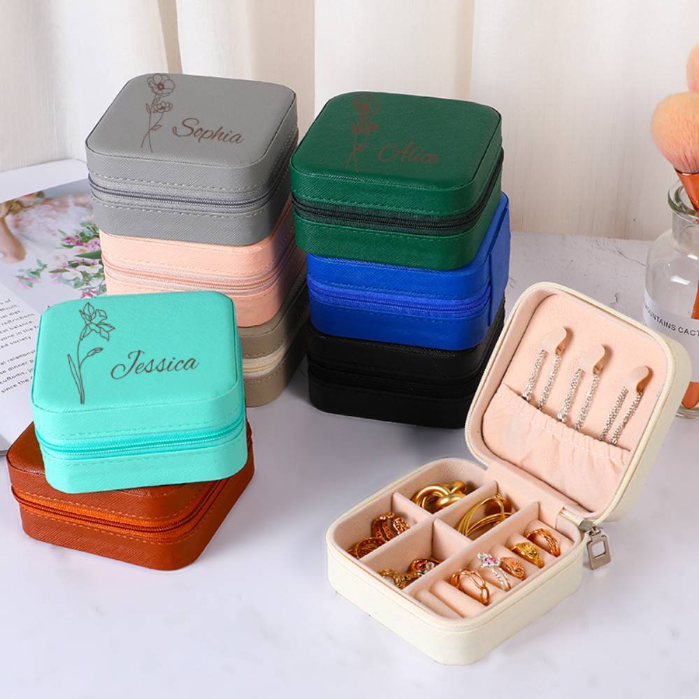 Boîte À Bijoux Personnalisée Avec Fleur De Naissance, Organisateur De Bijoux Personnalisé, Cadeau De Rangement Pour Elle - votrecollierprenomfr