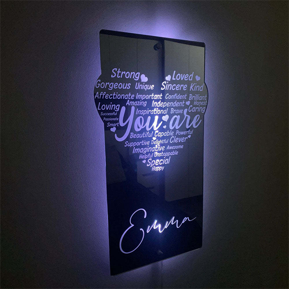 Lumière De Miroir De Coeur D’affirmation Gravée Sur Mesure - votrecollierprenomfr