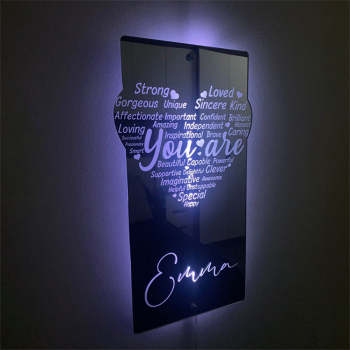 Lumière De Miroir De Coeur D’affirmation Gravée Sur Mesure - votrecollierprenomfr