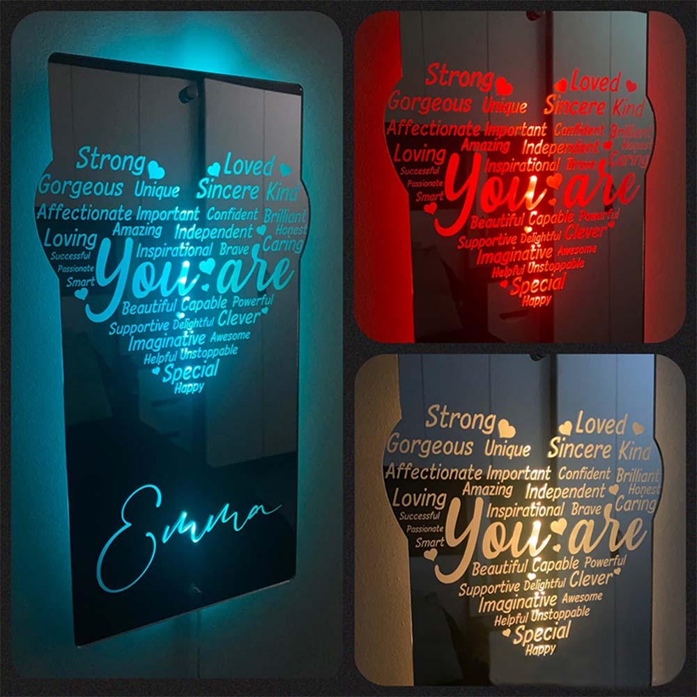 Lumière De Miroir De Coeur D’affirmation Gravée Sur Mesure - votrecollierprenomfr