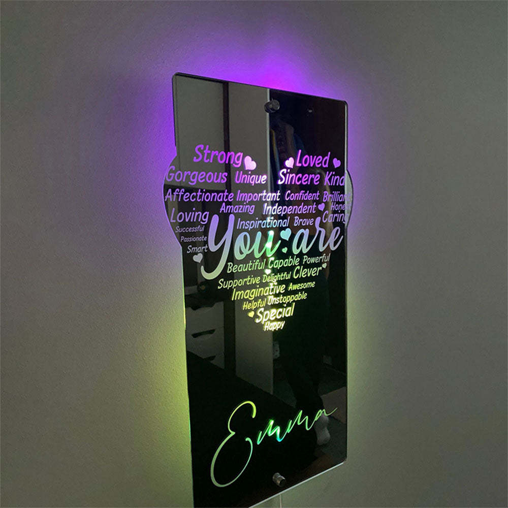 Lumière De Miroir De Coeur D’affirmation Gravée Sur Mesure - votrecollierprenomfr