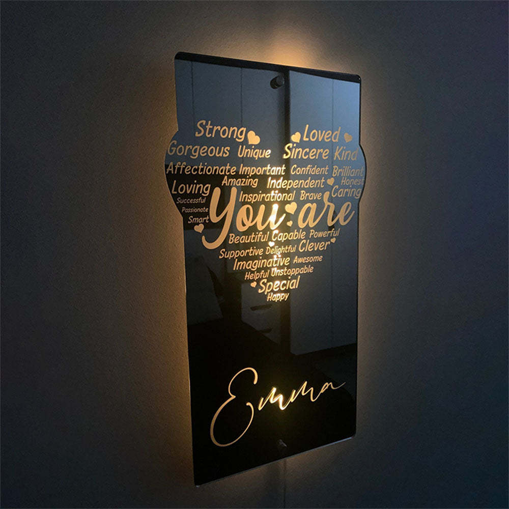 Lumière De Miroir De Coeur D’affirmation Gravée Sur Mesure - votrecollierprenomfr