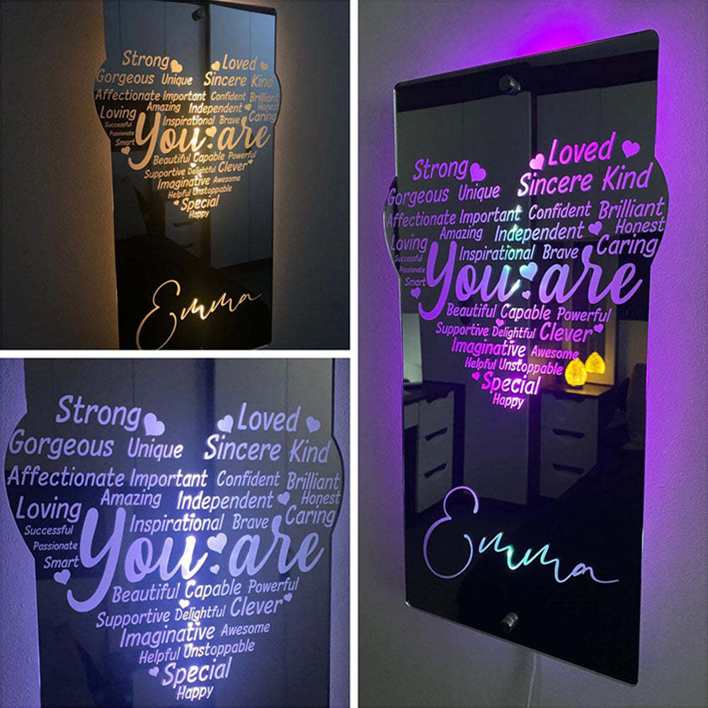 Lumière De Miroir De Coeur D’affirmation Gravée Sur Mesure - votrecollierprenomfr