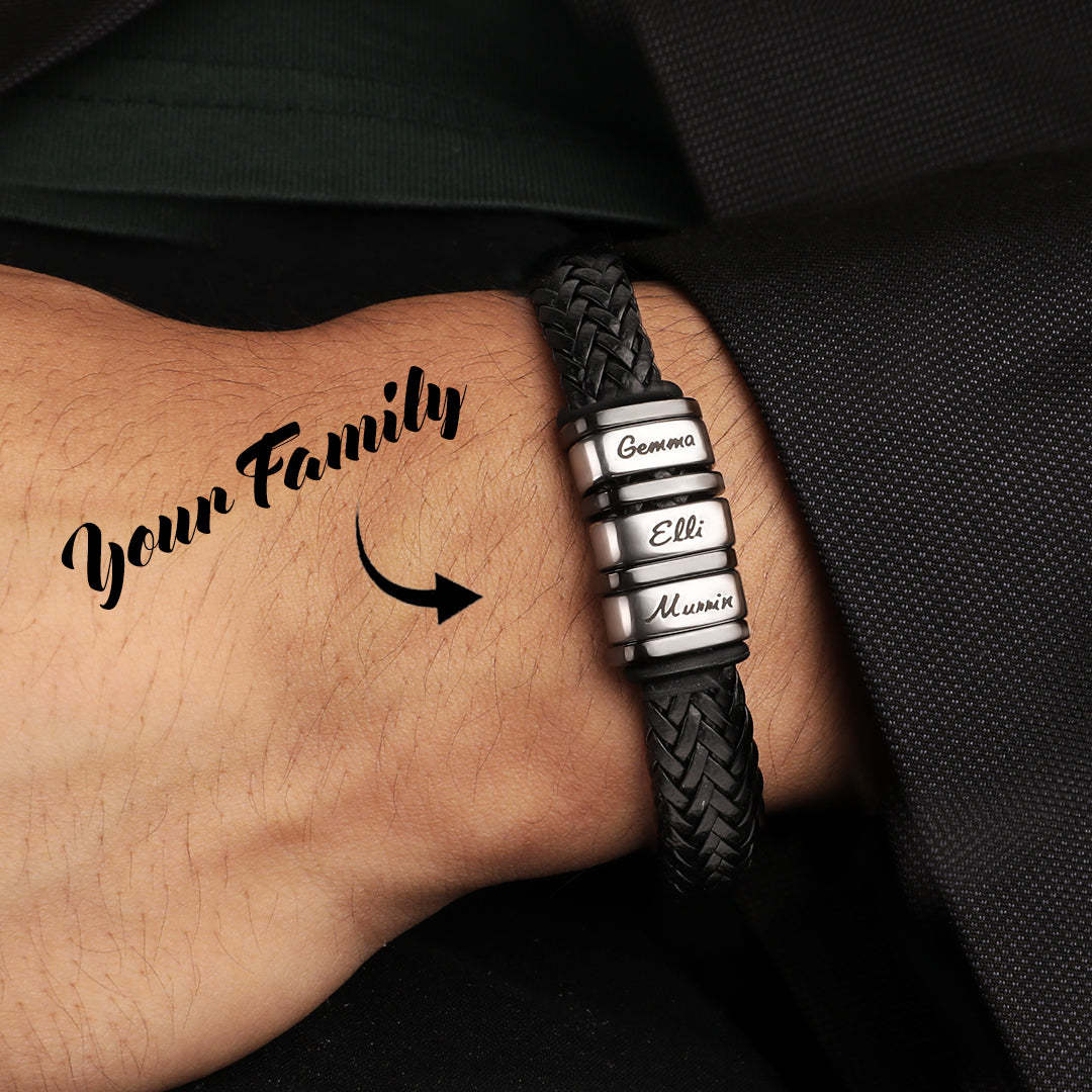 Bracelet Personnalisé Cadeau De Noël Pour Hommes, Cadeau Personnalisé Pour Papa Nom Bracelet Noir - votrecollierprenomfr