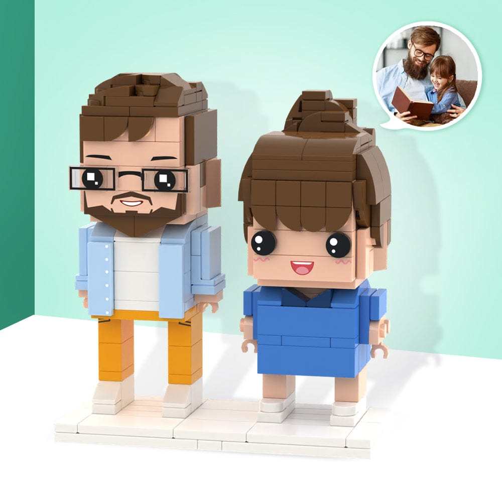 Cadeaux Personnalisés Pour La Fête Des Pères, Corps Entièrement Personnalisable, Figurines En Brique Personnalisées Pour 2 Personnes - votrecollierprenomfr