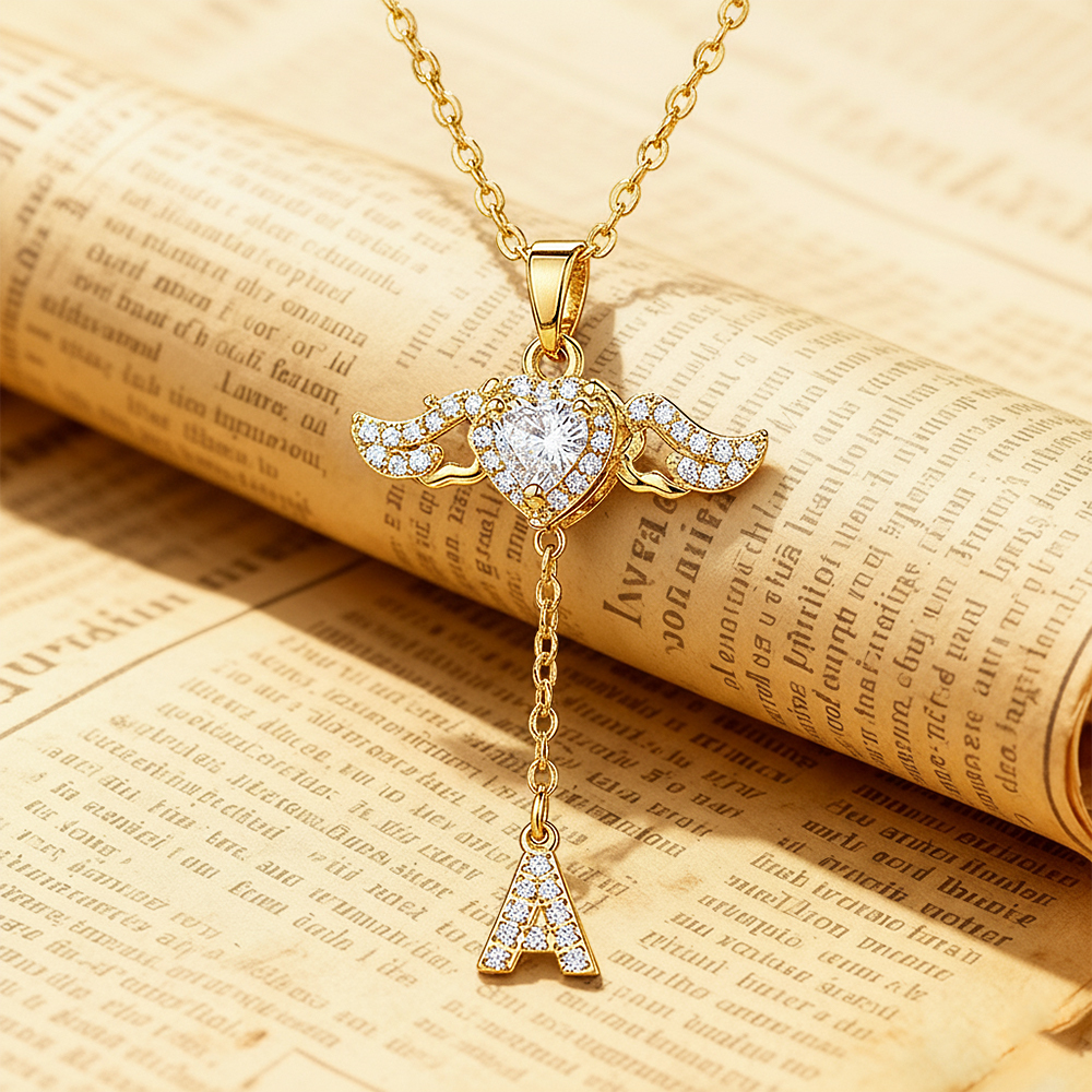 Collier Avec Initiales D'ailes D'ange Animées De Cupidon Collier De Goutte Initiale Personnalisé Avec Breloque D'ailes Mobiles Pendentif De Goutte Initiale Cinétique Amusant Cadeaux De Noël Pour Elle - votrecollierprenomfr