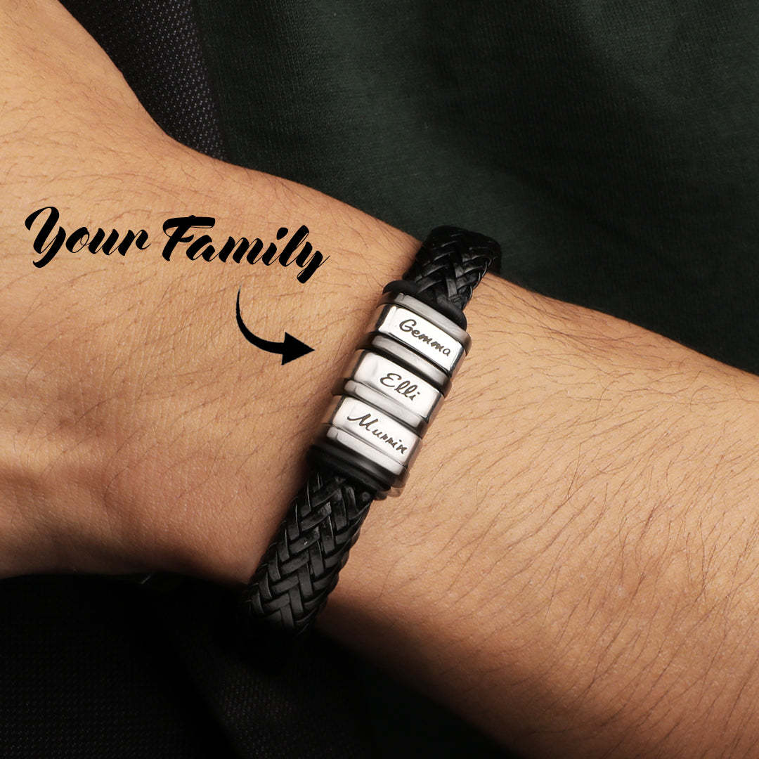 Bracelet Personnalisé Cadeau De Noël Pour Hommes, Cadeau Personnalisé Pour Papa Nom Bracelet Noir - votrecollierprenomfr