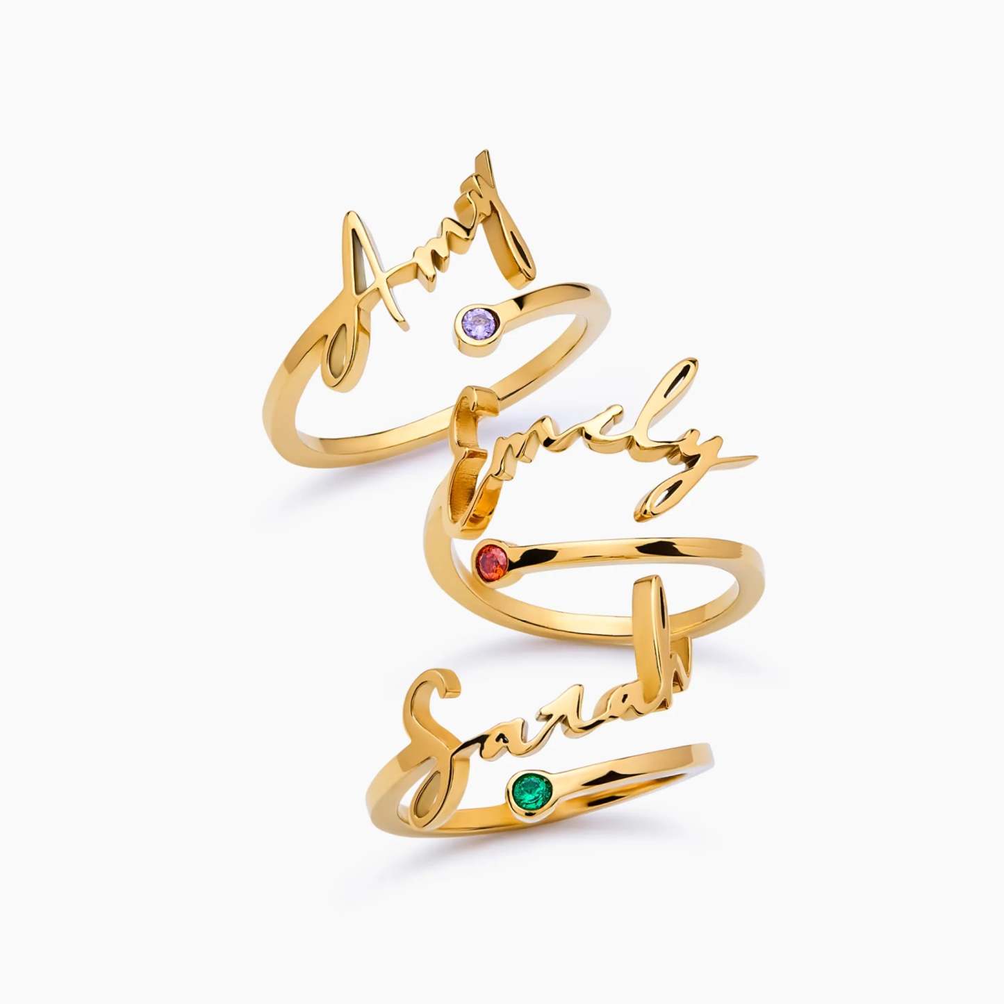 Bague Personnalisée Avec Nom Et Pierre De Naissance, Signature Manuscrite, Cadeau De Noël Pour Elle - votrecollierprenomfr