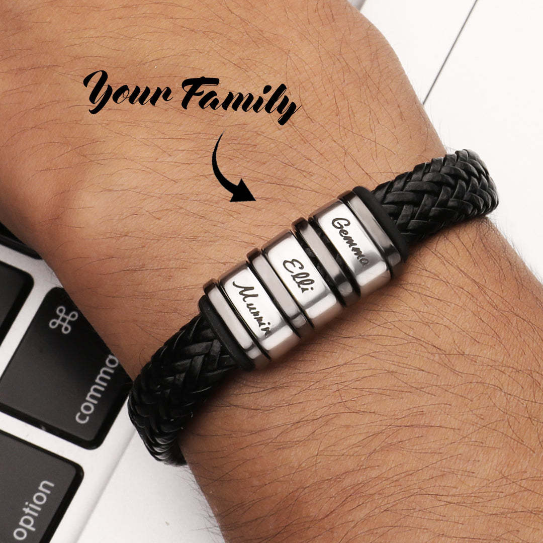 Bracelet Personnalisé Cadeau De Noël Pour Hommes, Cadeau Personnalisé Pour Papa Nom Bracelet Noir - votrecollierprenomfr