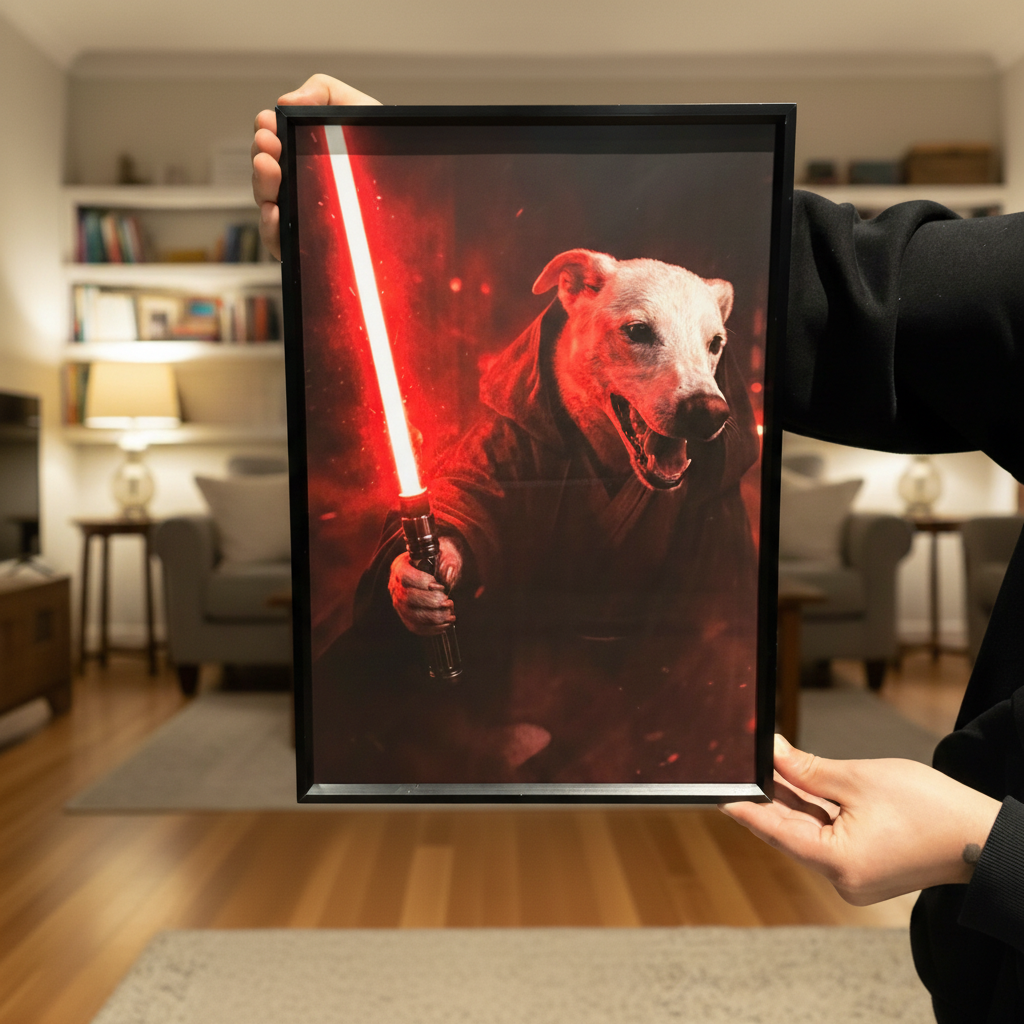 Cadre Photo Personnalisé Avec Sabre Laser, Héros Galactique Et Portrait D'animal De Compagnie : Cadeau Idéal Pour Les Amoureux Des Animaux. - votrecollierprenomfr