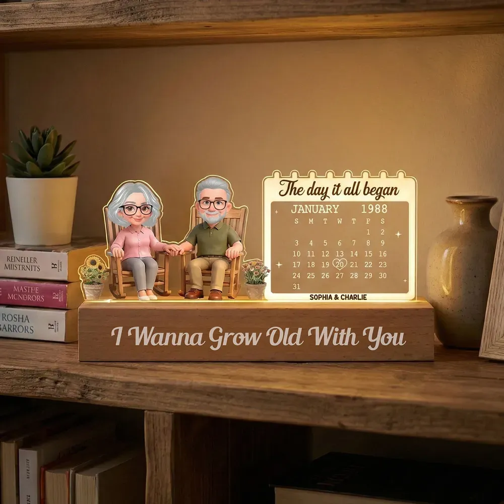 Veilleuse Led Personnalisée Pour Couple « je Veux Vieillir Avec Toi », Calendrier D'anniversaire Personnalisé, Plaque Acrylique, Cadeau Romantique D'anniversaire, Cadeau De Saint-valentin - votrecollierprenomfr