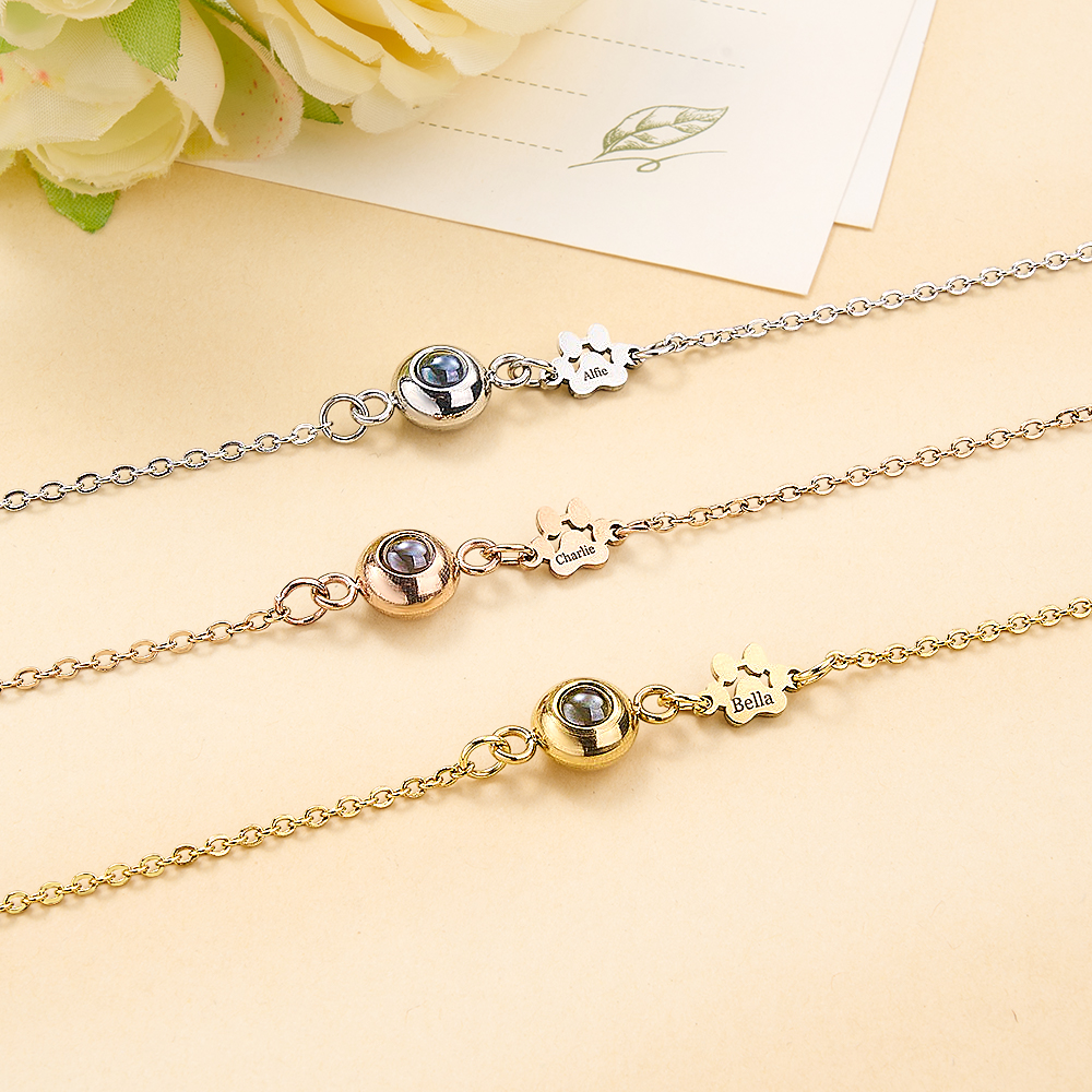 Bracelet Avec Photo Et Nom De Votre Animal De Compagnie, Bracelet Personnalisé Avec Projection Du Nom De Votre Animal Pour Femme, Cadeau Idéal Pour Les Amoureux Des Animaux