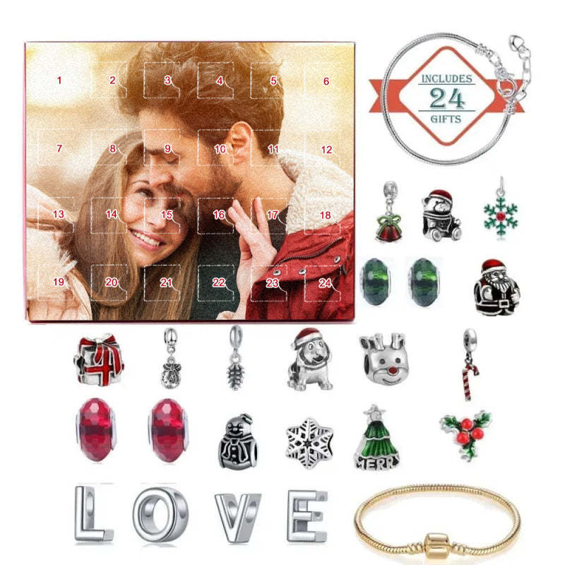Bijoux Photo Personnalisés Calendrier De L'avent Charme Photo Surprise De Noël Bracelet Boîte Aveugle 24 Calendrier Compte À Rebours Boîte Cadeau Bracelet - votrecollierprenomfr