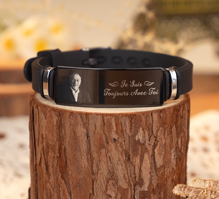 Bracelet Photo Personnalisé, Bracelet Avec Plaque Signalétique Personnalisée, Bracelet Photo Gravé Mémorisé, Cadeaux Souvenirs - votrecollierprenomfr