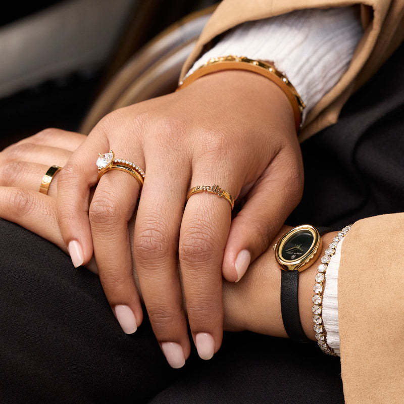 Bague Prénom Personnalisée Avec Nom En Écriture Cursive, Design En Police 3d, Style Minimaliste Abbott Lyon - votrecollierprenomfr