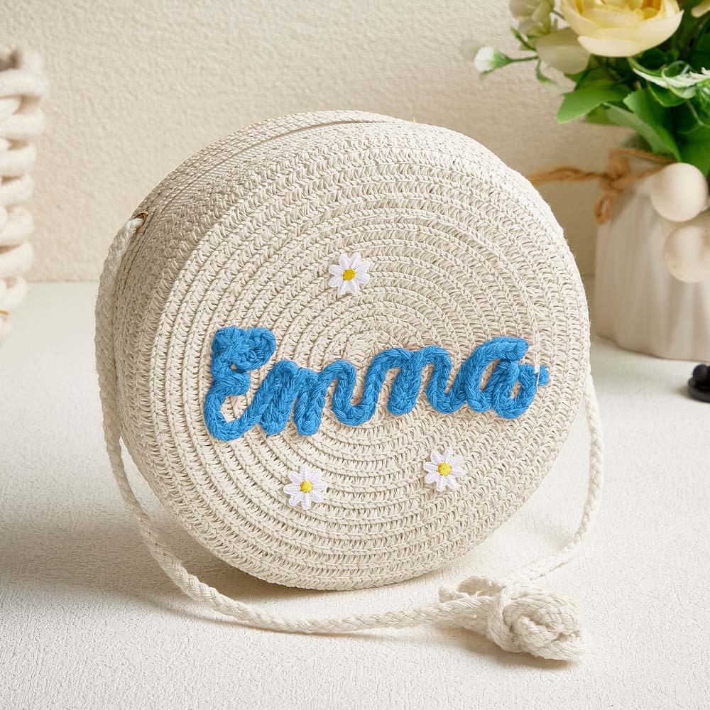 Sac Bandoulière En Paille À Fleurs Personnalisé Pour Enfants, Sac En Paille À Fleurs Personnalisé Avec Nom, Joli Sac En Paille Tressée Pour Enfants Avec Nom, Cadeau Pour Filles - votrecollierprenomfr
