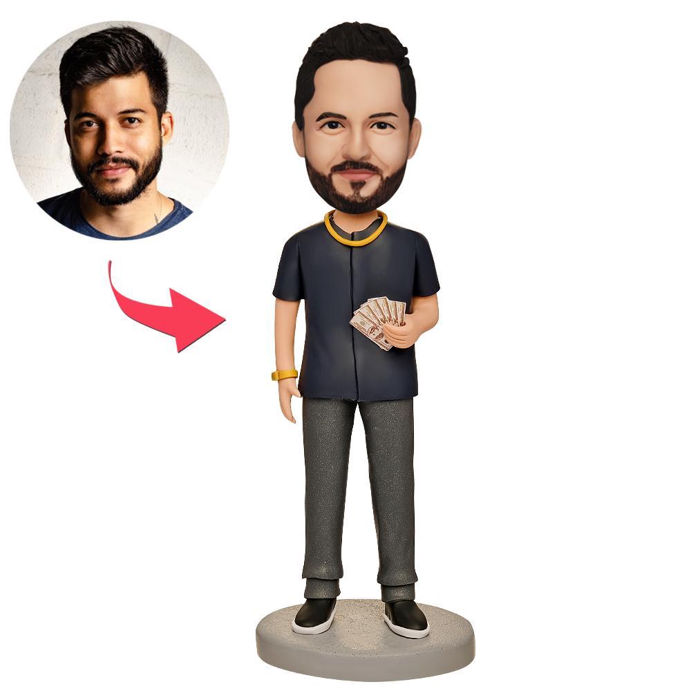 Bobblehead Personnalisé Rich Boss Avec Texte Gravé - votrecollierprenomfr