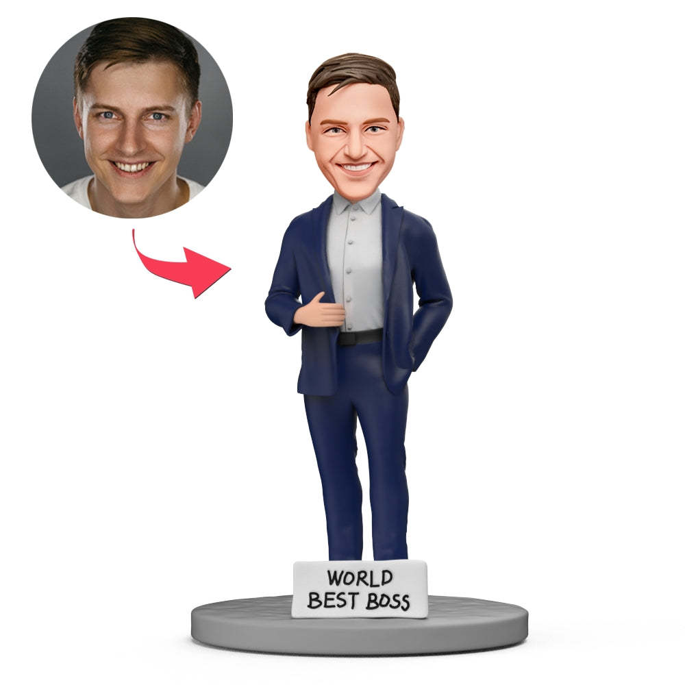 Costume Bleu World Best Boss Bobblehead Personnalisé Avec Texte Gravé - votrecollierprenomfr