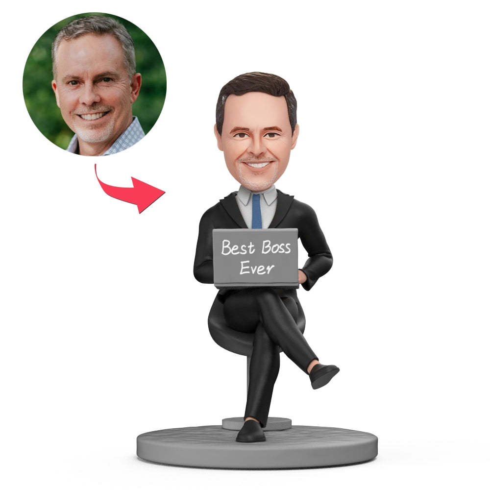Assis Sur Une Chaise Avec Ordinateur Best Boss Ever Bobblehead Personnalisé Avec Texte Gravé - votrecollierprenomfr