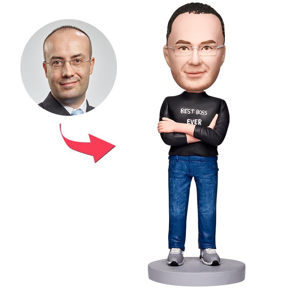 Bobblehead Personnalisé Best Boss Ever Avec Texte Gravé - votrecollierprenomfr