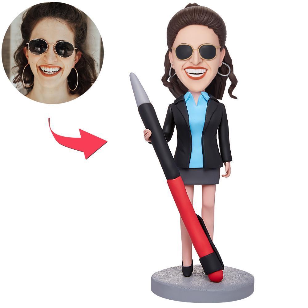 Patron Féminin Et Un Crayon Bobblehead Personnalisé Avec Texte Gravé - votrecollierprenomfr