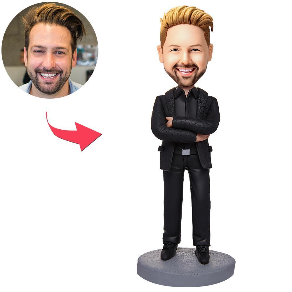 Patron Avec Les Bras Croisés Texte Gravé Bobblehead Personnalisé - votrecollierprenomfr