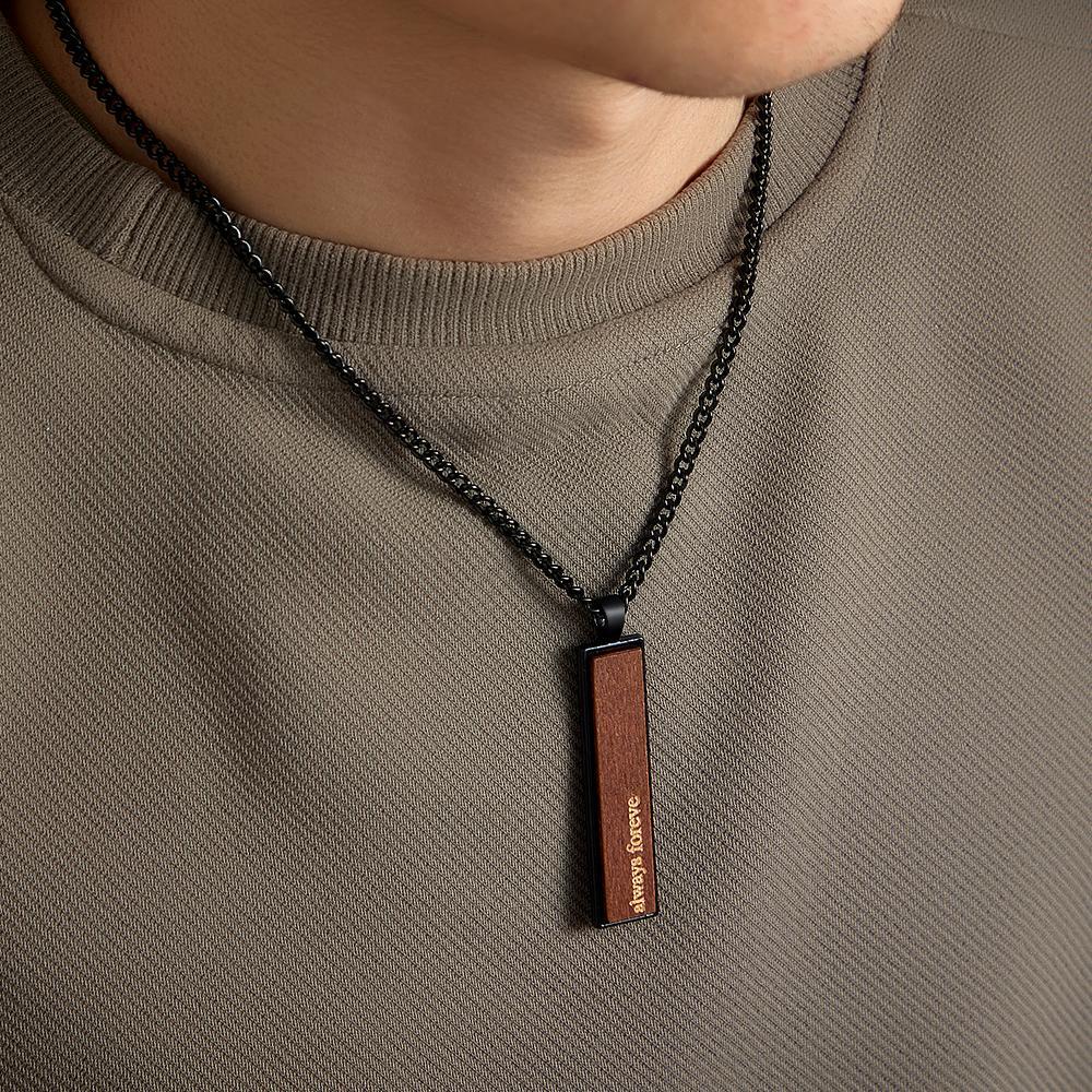 Collier En Bois Et Métal Gravable, Pendentif Rétro Personnalisé, Cadeau Pour Anniversaire De Mariage - votrecollierprenomfr