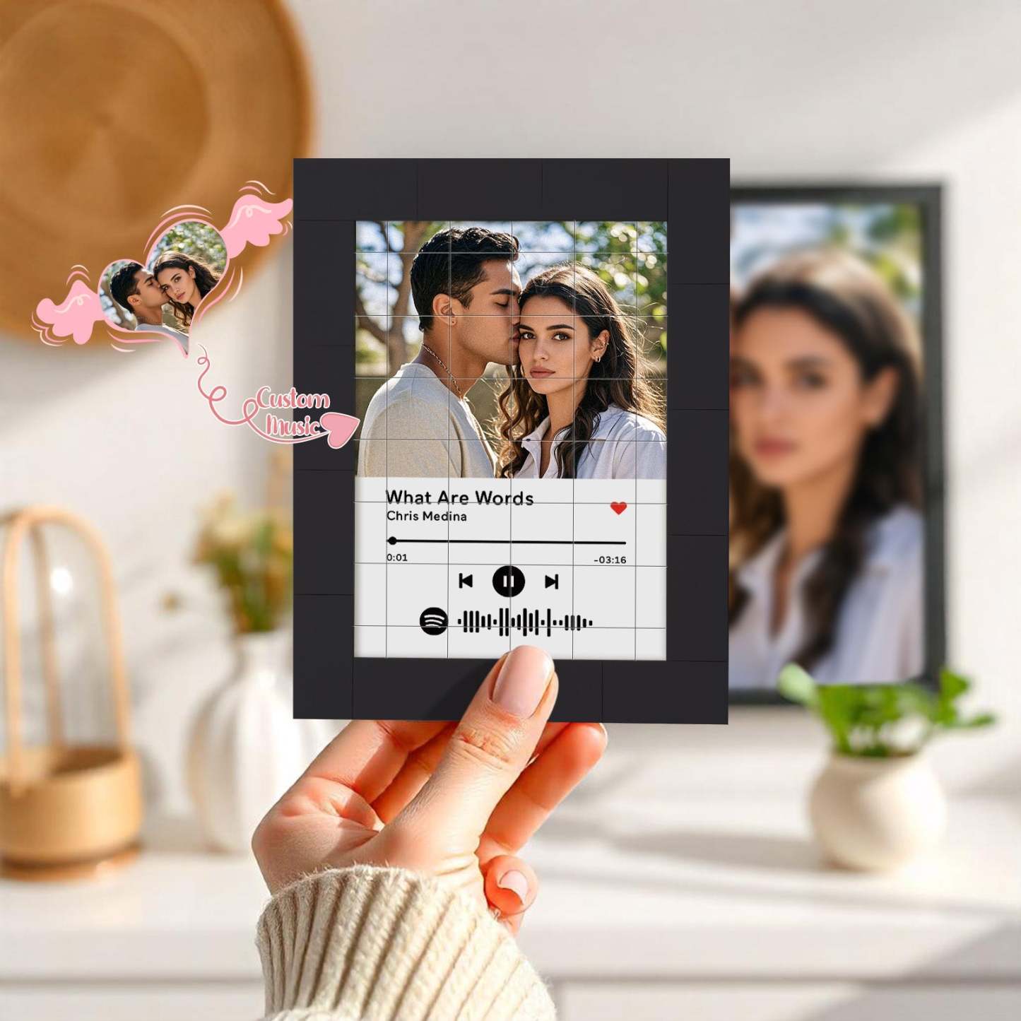 Blocs De Construction De Photos Personnalisés, Aimant De Réfrigérateur, Musique Spotify Personnalisée, Idées Cadeaux - votrecollierprenomfr