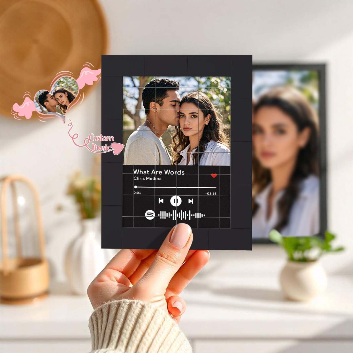 Blocs De Construction De Photos Personnalisés, Aimant De Réfrigérateur, Musique Spotify Personnalisée, Idées Cadeaux - votrecollierprenomfr