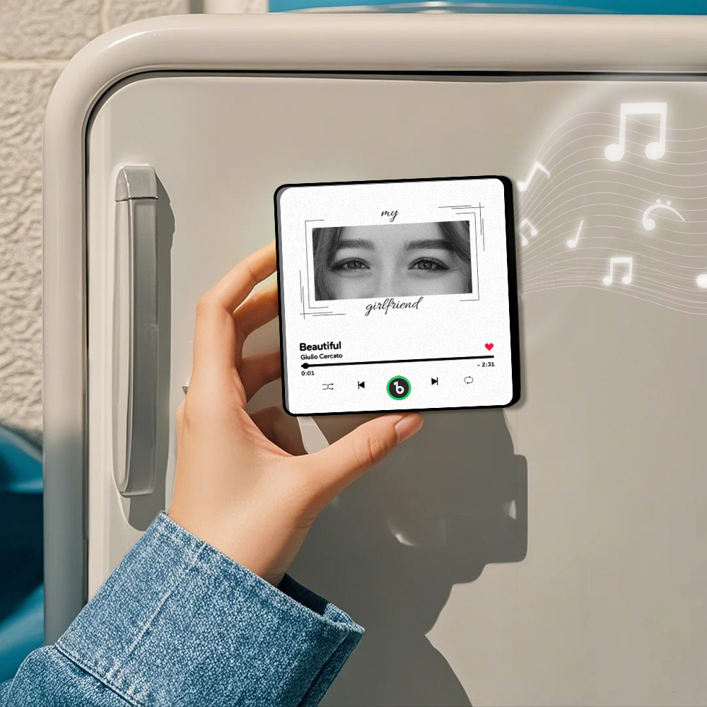 Aimant De Réfrigérateur Musical Personnalisé Avec Yeux Et Nom, Photo Encadrée, Sticker Mural Musical, Mouvement Musical Jouable, Cadeau Idéal Pour Elle - votrecollierprenomfr