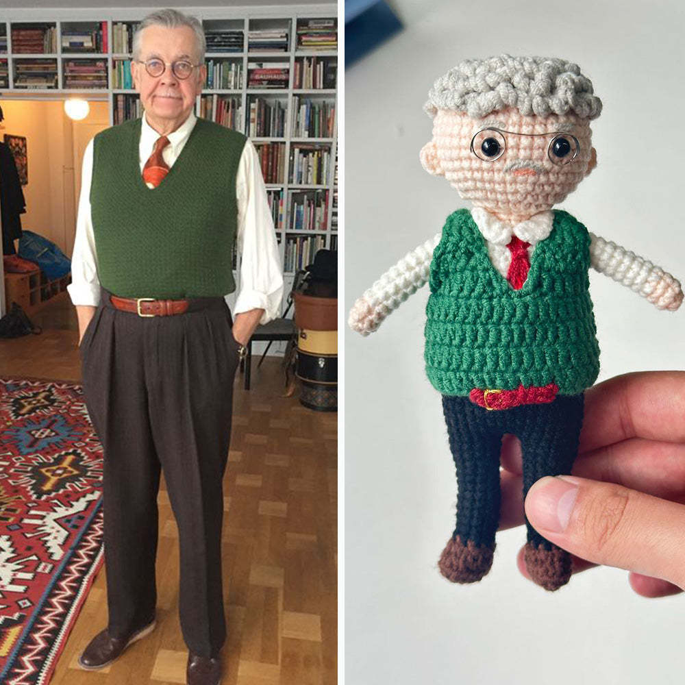 Poupée Au Crochet Personnalisée, Cadeaux Personnalisés, Mini Poupées Tissées À La Main, Poupée À La Mode Pour Grand-père - votrecollierprenomfr