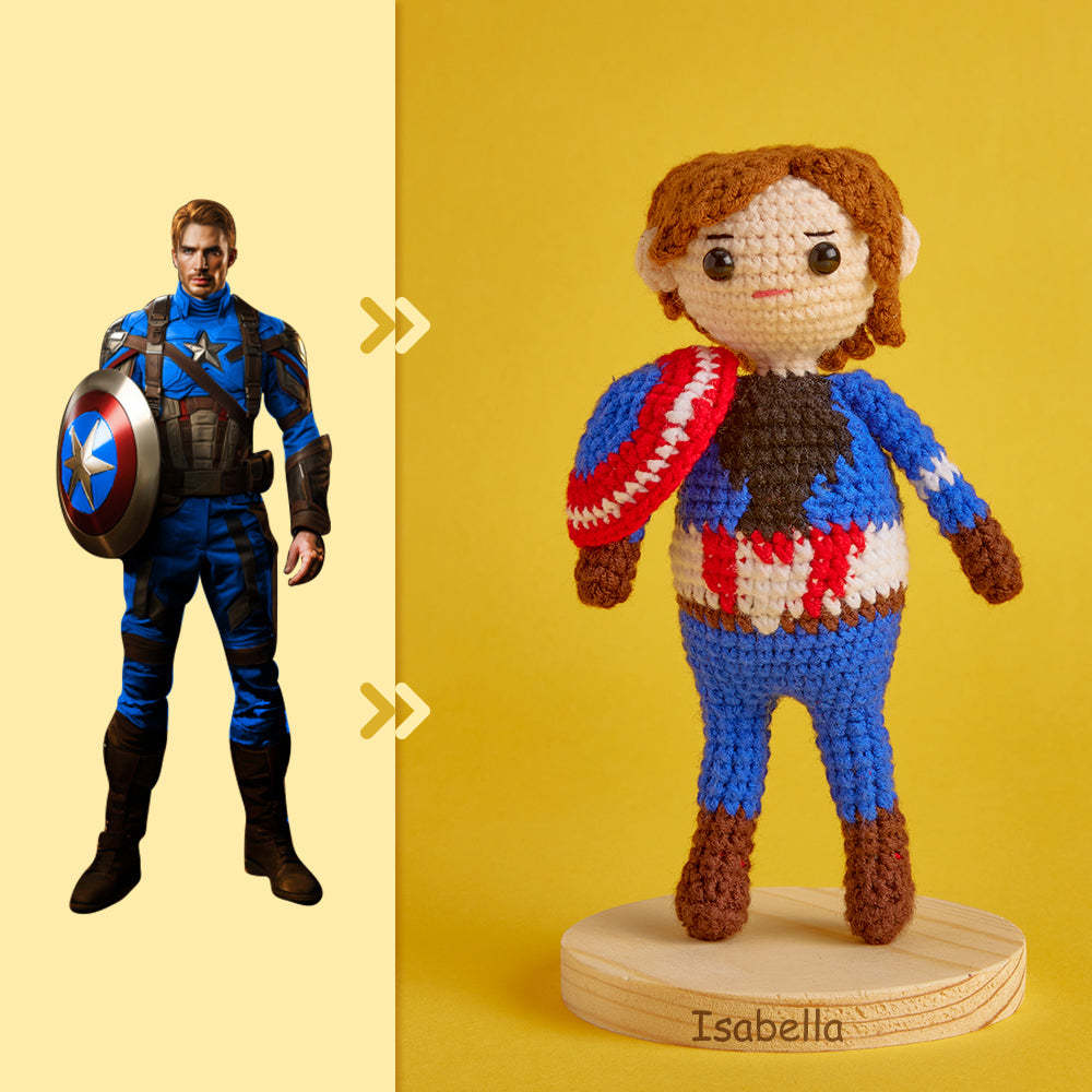 Corps Complet Personnalisable 1 Personne Poupée Au Crochet Personnalisée Cadeaux Personnalisés Mini Poupées Tissées À La Main - Captain America - votrecollierprenomfr