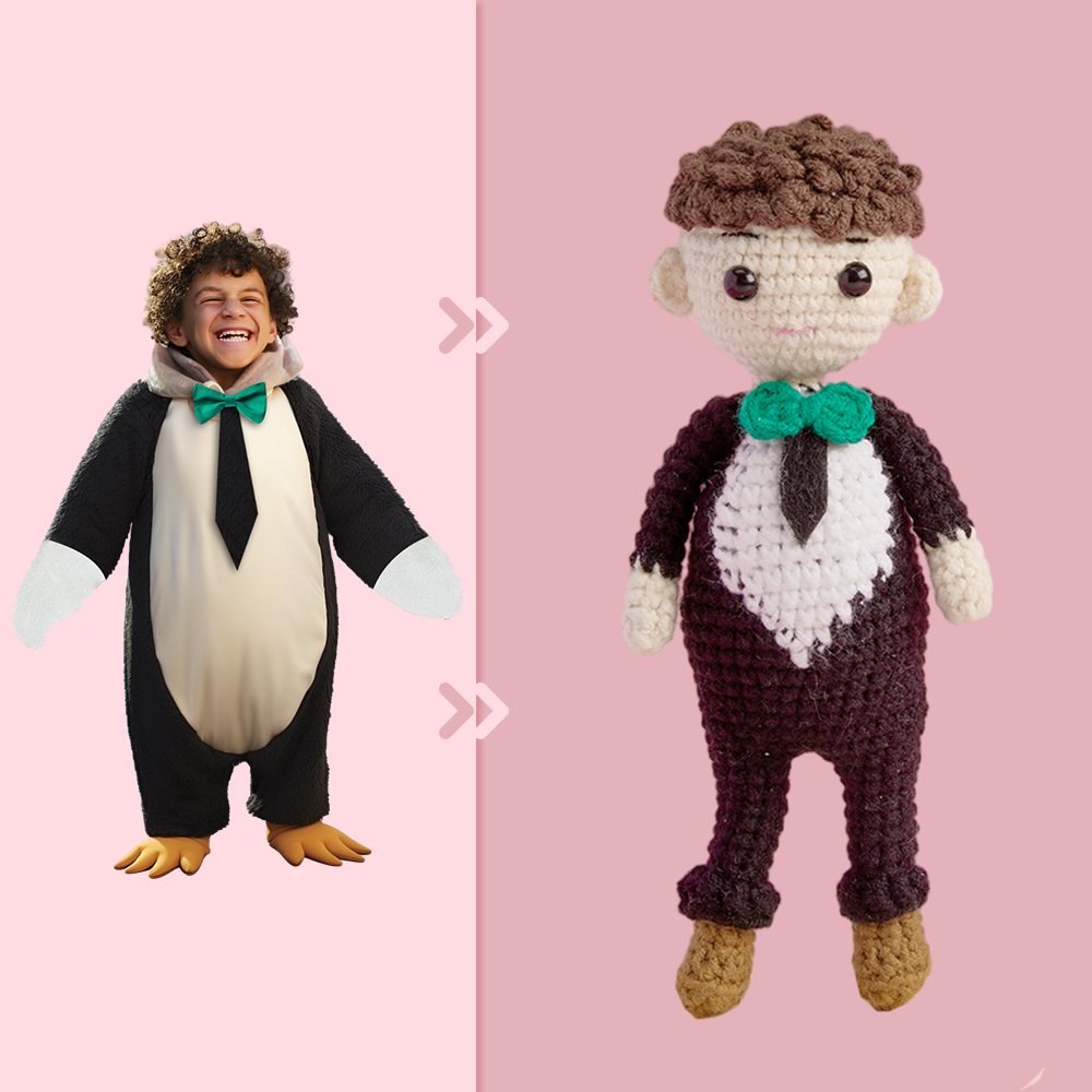 Corps Complet Personnalisable 1 Personne Poupée Au Crochet Personnalisée Cadeaux Personnalisés Mini Poupées Tissées À La Main - Pingouin - votrecollierprenomfr