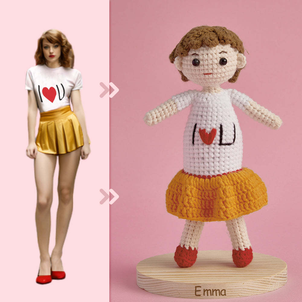 Corps Complet Personnalisable 1 Personne Poupée Au Crochet Personnalisée Cadeaux Personnalisés Mini Poupées Tissées À La Main - I Love U Girl - votrecollierprenomfr