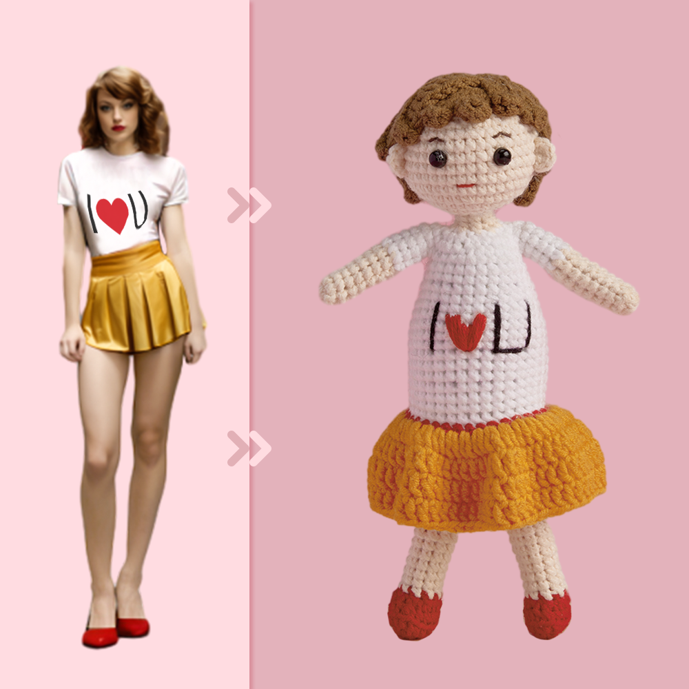Corps Complet Personnalisable 1 Personne Poupée Au Crochet Personnalisée Cadeaux Personnalisés Mini Poupées Tissées À La Main - I Love U Girl - votrecollierprenomfr