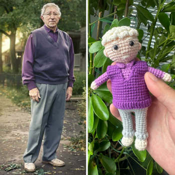 Poupée Au Crochet Personnalisée, Cadeau Personnalisé, Mini Poupées Tissées À La Main Pour Grand-père - votrecollierprenomfr