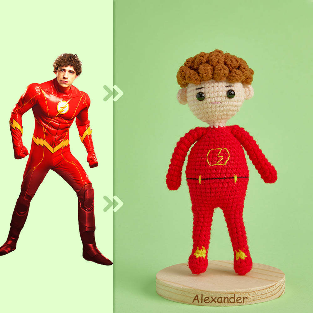 Corps Complet Personnalisable 1 Personne Poupée Au Crochet Personnalisée Cadeaux Personnalisés Mini Poupées Tissées À La Main - Flash - votrecollierprenomfr